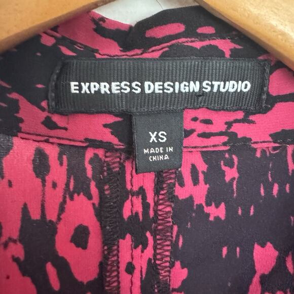 EXPRESS DESIGN STUDIOS Black Pink Faux Wrap Blouse Office Siren Top Y2K Fairy XS - Picture 5 of 12